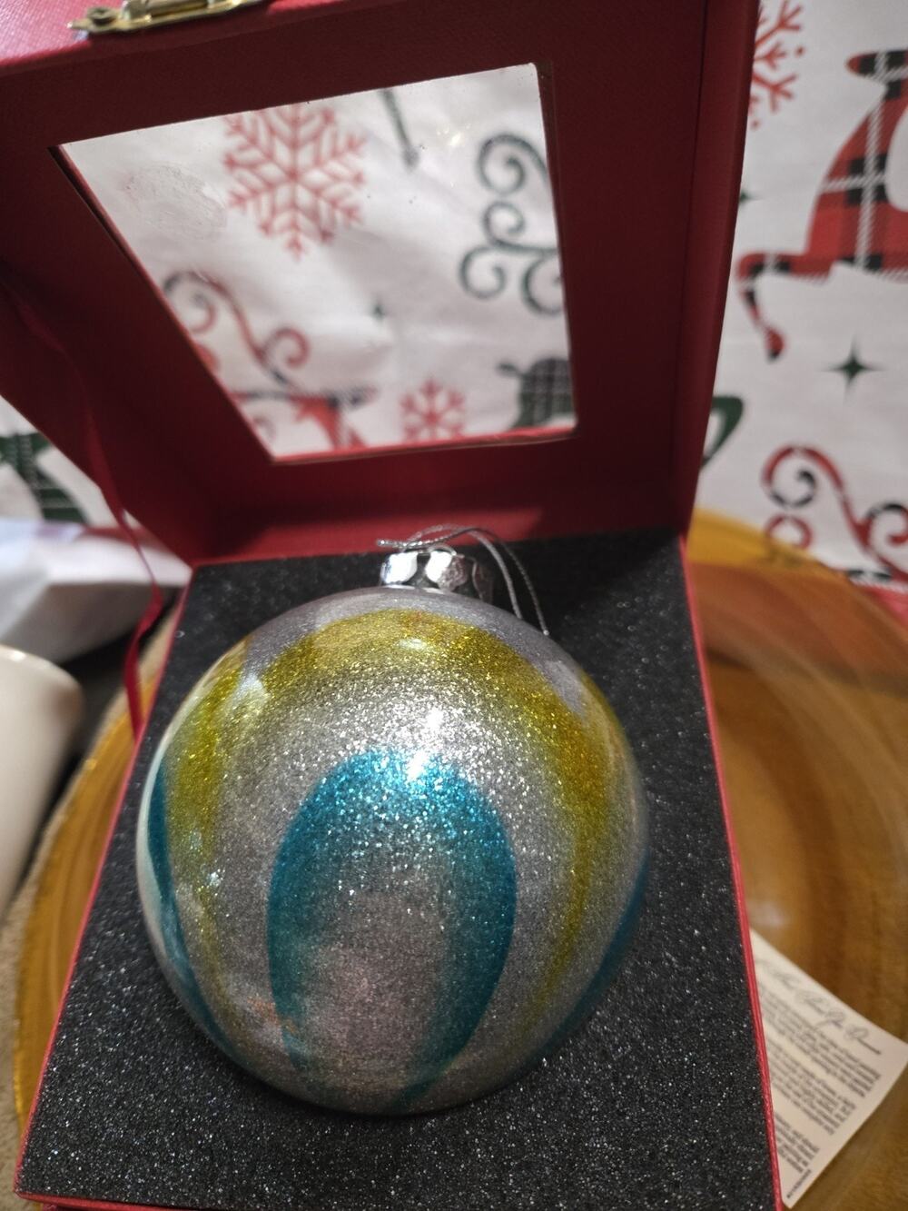 Hand-Painted Reverse Glass Ornament Inside Painted Chinese Art Abstract Glitter